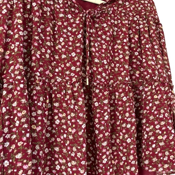 Red Floral Flowy Teared Peasant Top Women’s M Western Workwear Autumn Fall Bow - Picture 3 of 10